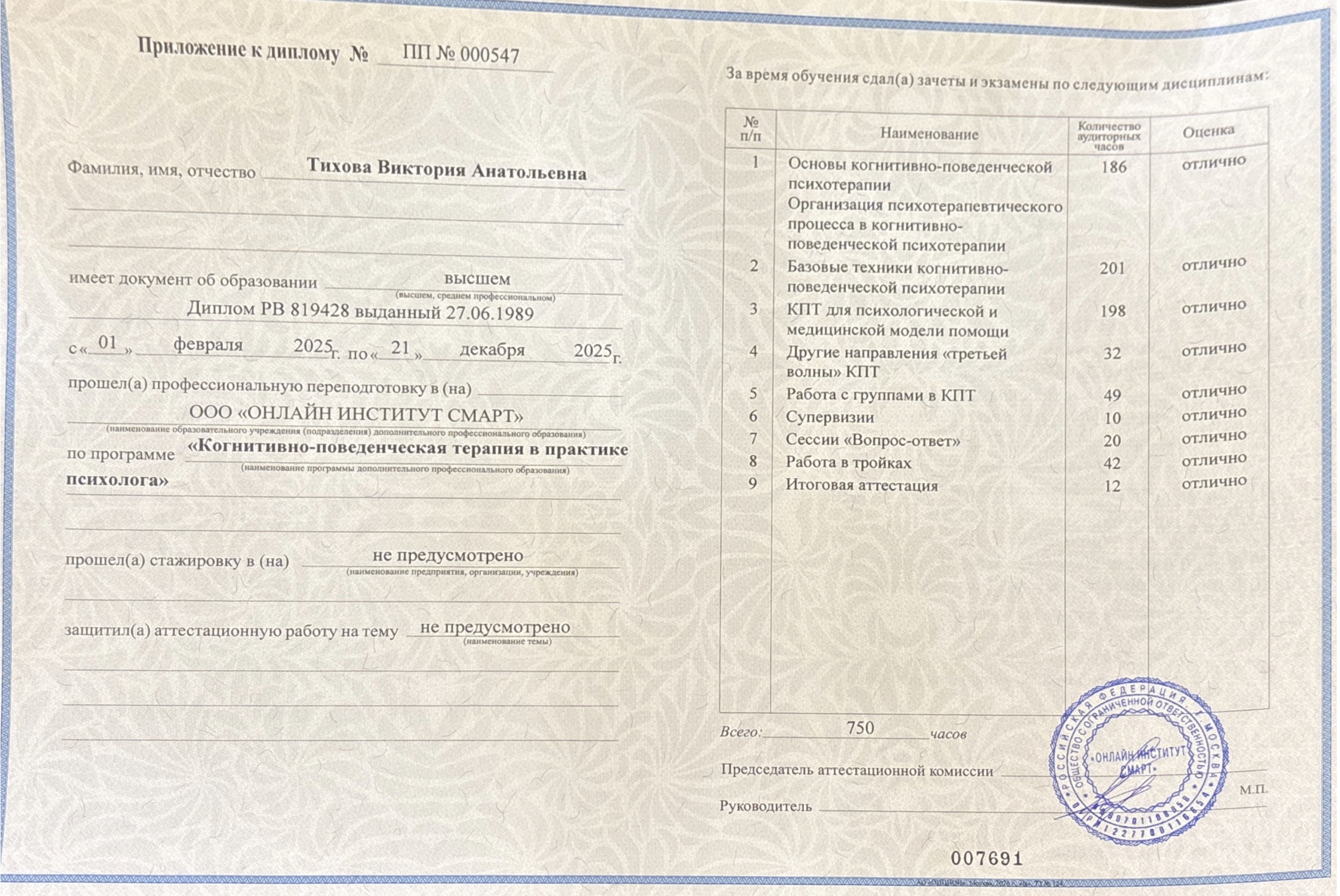 Приложение к диплому КПТ